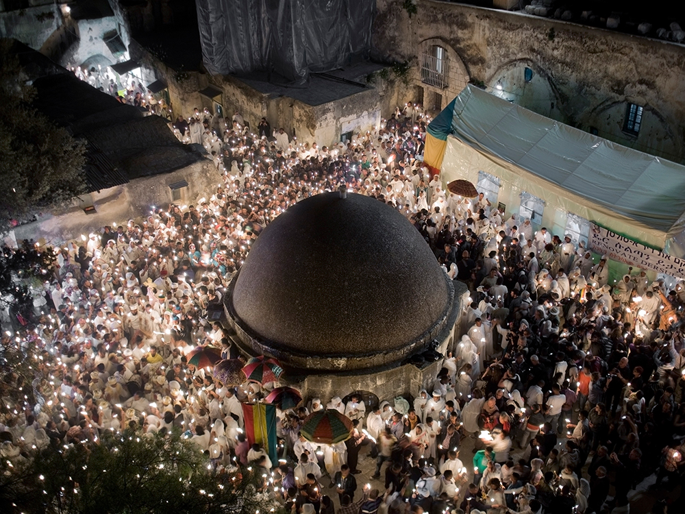 Celebration of the Holy Fire in the Ethiopian section of the Holy Sepulchre.